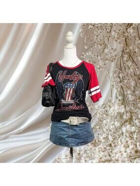 HARLEY-DAVIDSON RHINESTONE RAGLAN TEE BLACK RED